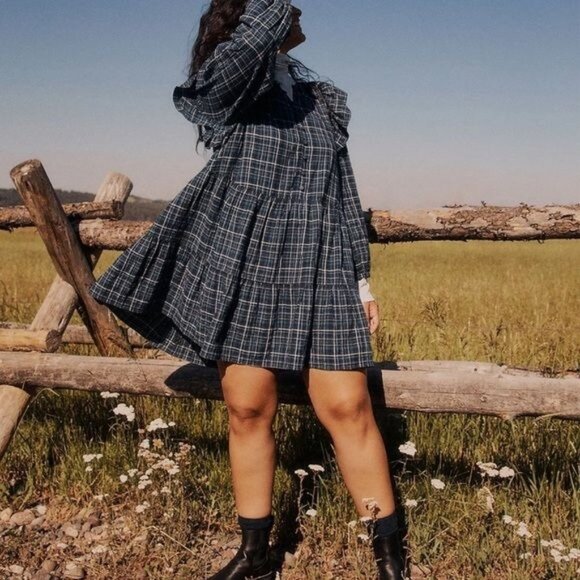 MADEWELL Gauze Ruffle-Trimmed Mini Dress in Deep Indigo Size S - Picture 12 of 13